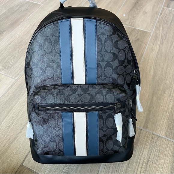 Coach West Backpack In Signature Canvas With Varsity Stripe - Picture 3 of 11